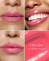 City Beauty City Lips Watermelon gloss pout enhances fullness.