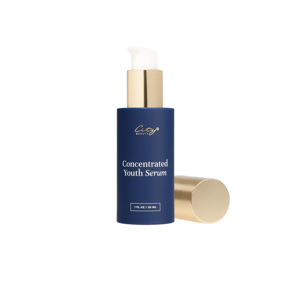 City Beauty Concentrated Youth Serum texture closeup shows a silky, fast-absorbing formula.
