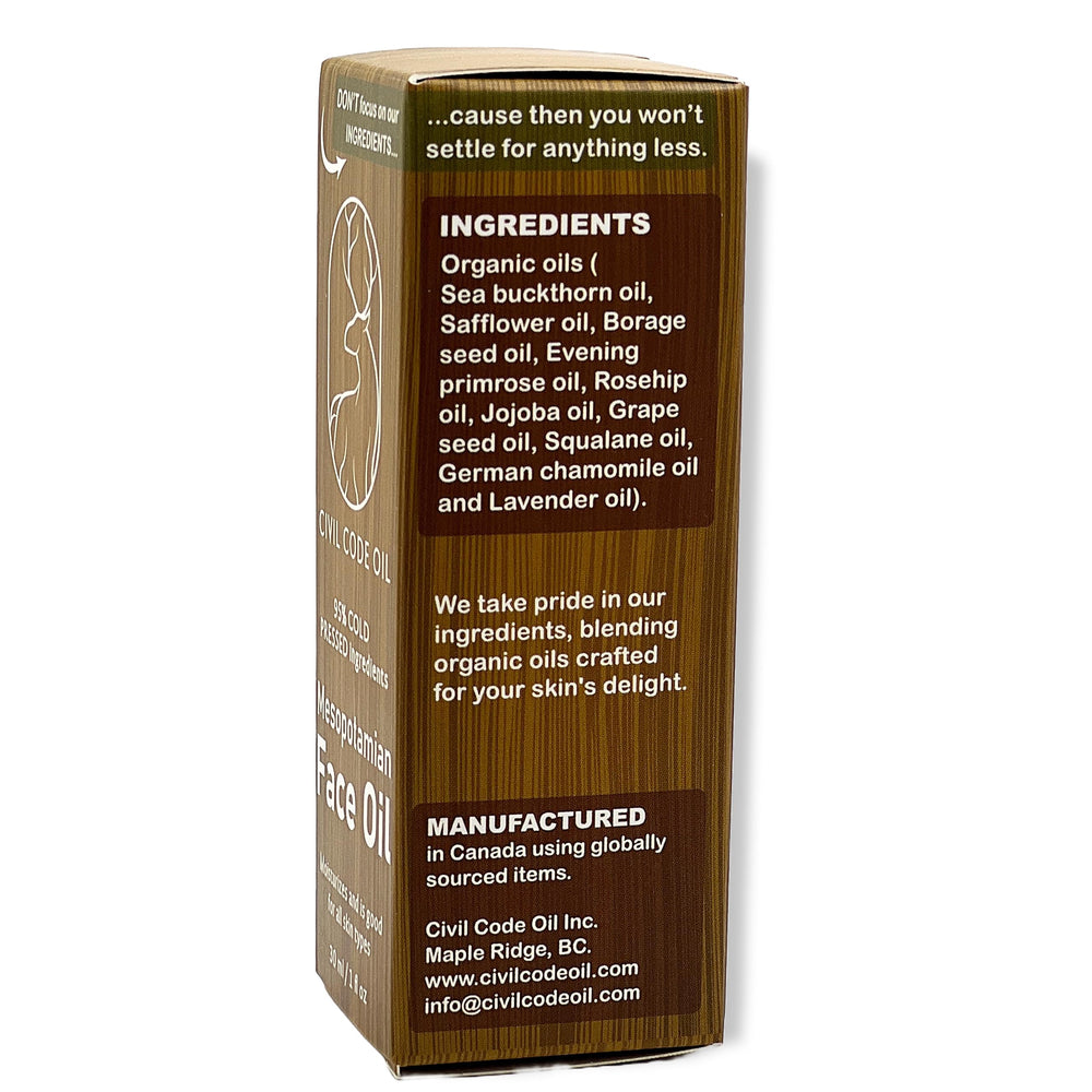 Civil Code Mesopotamian Face Oil German chamomile flower detail for soothing care.