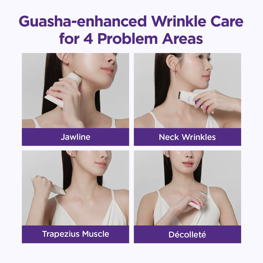 Close-up of CKD Gua Sha Neck Cream roller applying massage