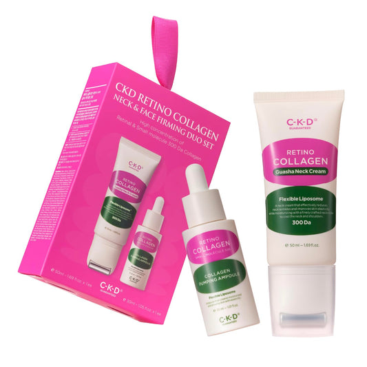 CKD Retino Collagen Neck Cream packaging showcases premium skincare gift set for daily care.