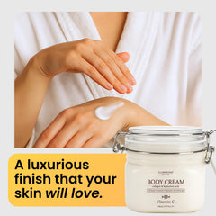 Calm spa-inspired setup featuring Clarimond Vitamin C Body Cream.