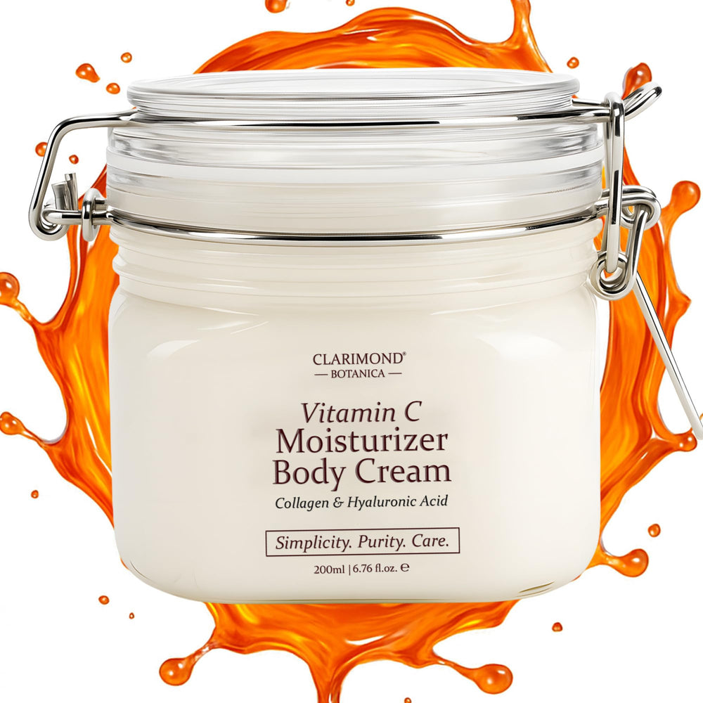 Clarimond Vitamin C Body Cream bottle ready for daily hydration.