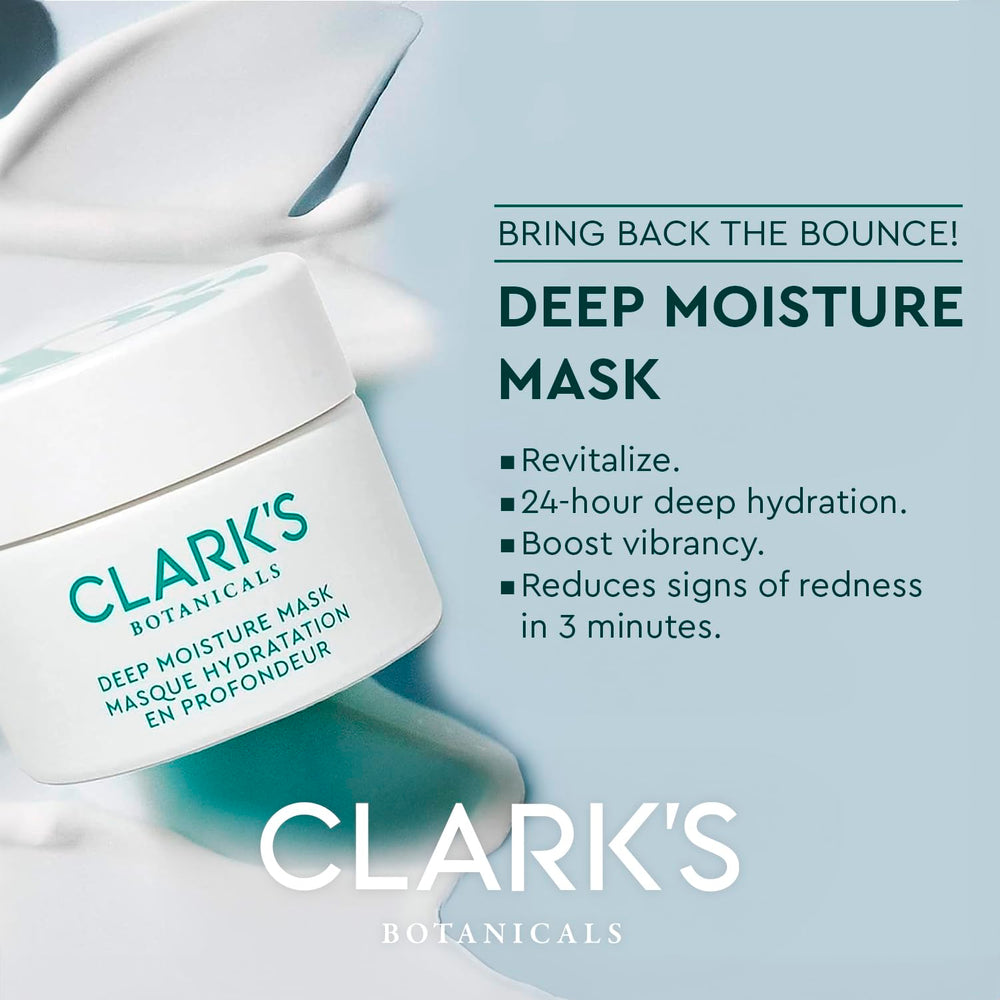 Clark's Botanicals Deep Moisture Mask features Japanese green tea and vitamin E ingredients.