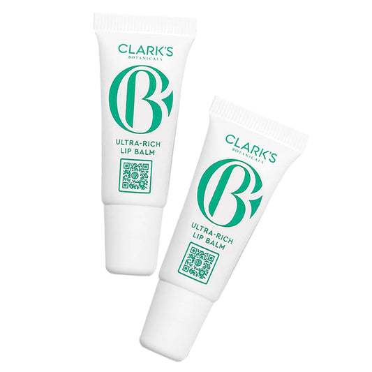 Clark's Botanicals mini lip balm packaging for travel-size convenience and portability.