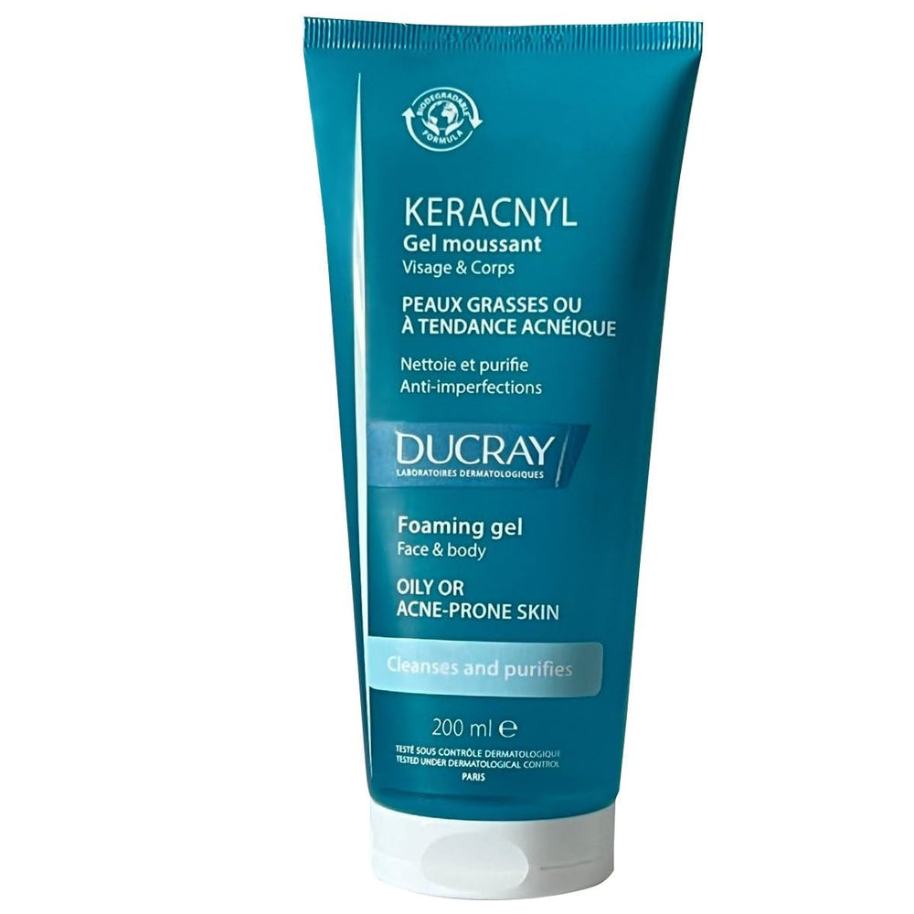 Classic Derma Ducray Keracnyl Foaming Gel bottle for gentle cleansing of acne-prone skin