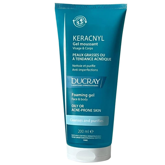 Classic Derma Ducray Keracnyl Foaming Gel bottle for gentle cleansing of acne-prone skin