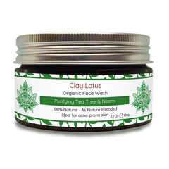 Clay Lotus face wash bottle features tea tree infusion for clearer skin