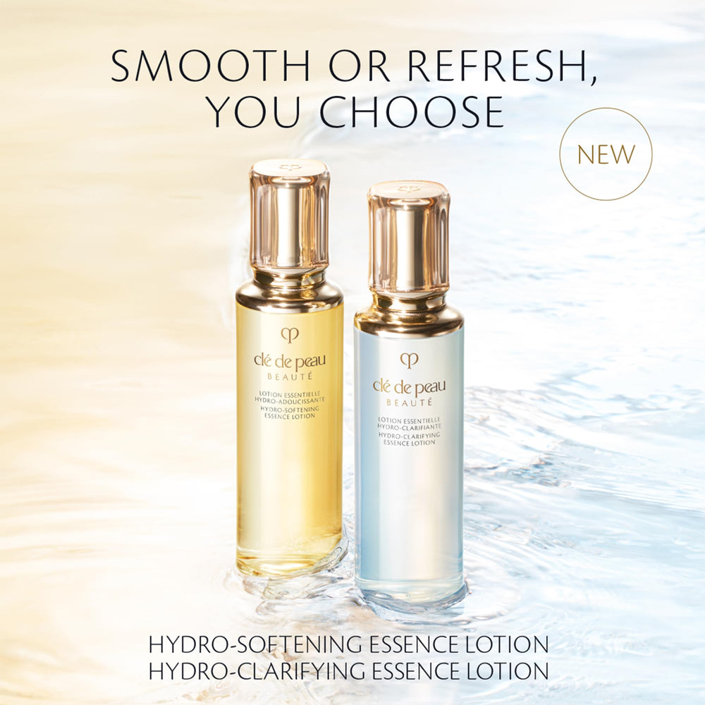 Clé de Peau Beauté Hydro-Clarifying Essence Lotion night-routine scene conveys a soft, replenished look