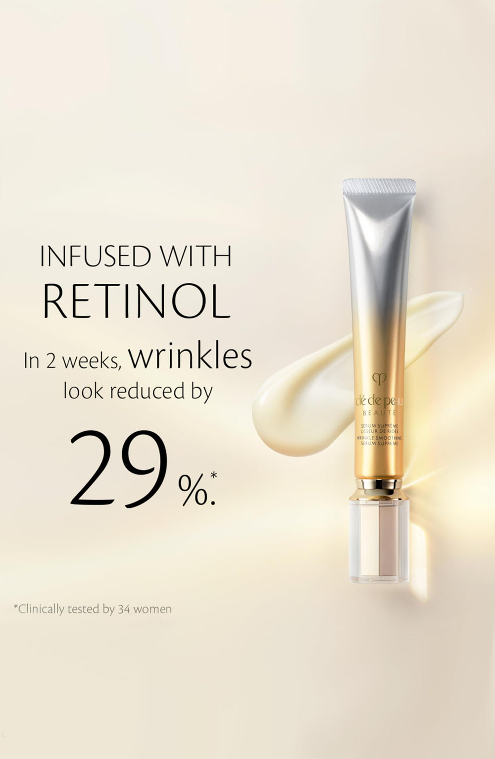 Clé de Peau Beauté Wrinkle Smoothing Serum Supreme on vanity evokes premium skincare ritual.