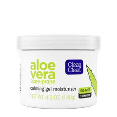 Clean & Clear Aloe Vera Calming Gel used in a daily routine on a clean bathroom counter.