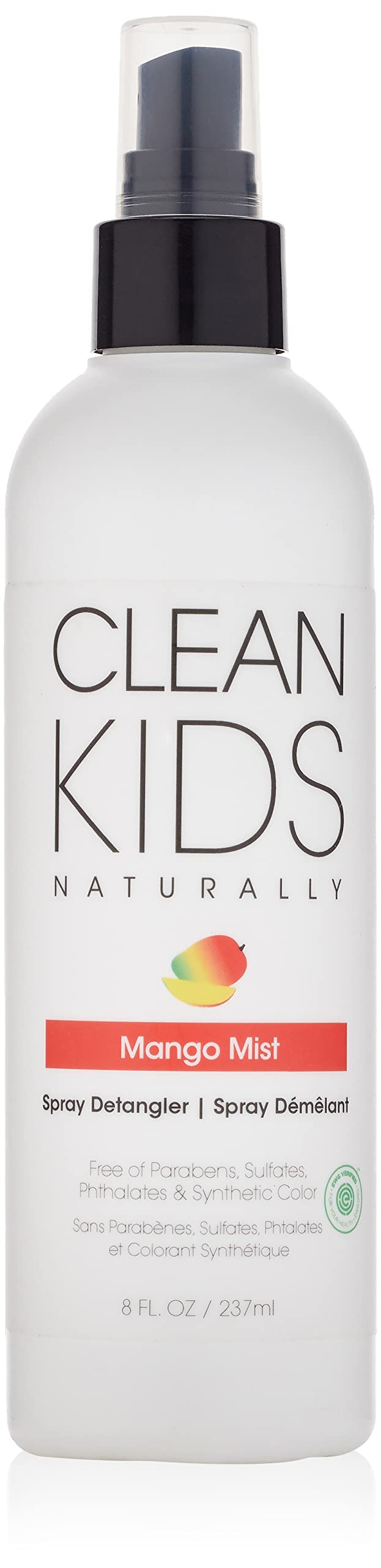 Clean Kids Naturally Mango Mist Spray Detangler bottle with mango imagery for smooth detangling