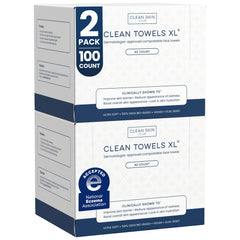 Clean Skin Club Clean Towels XL box showing 100 dry towels.