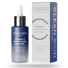 CLEAN SKIN CLUB Vitamin C Serum bottle showing brightening formula for radiant skin.