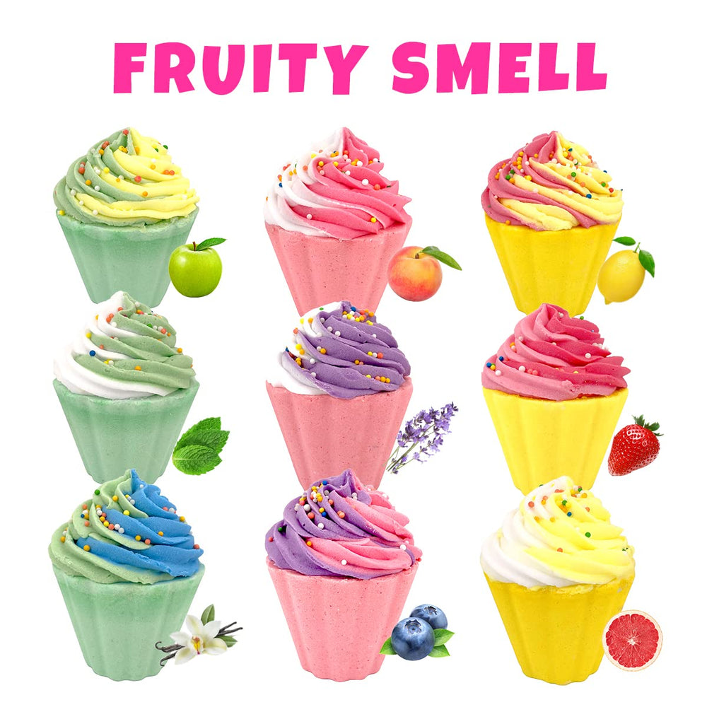 Clear and Fresh cupcake bath bombs float and foam to brighten bath time.
