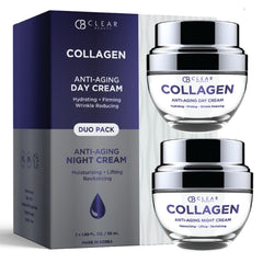 Clear Beauty collagen day & night moisturizer duo pack, front view, for daily hydration.