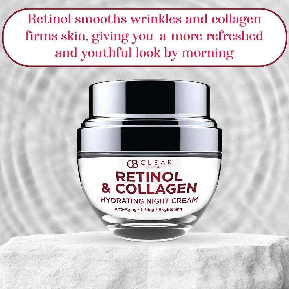 Clear Beauty collagen retinol complex swirl demonstrates texture and luxurious application.