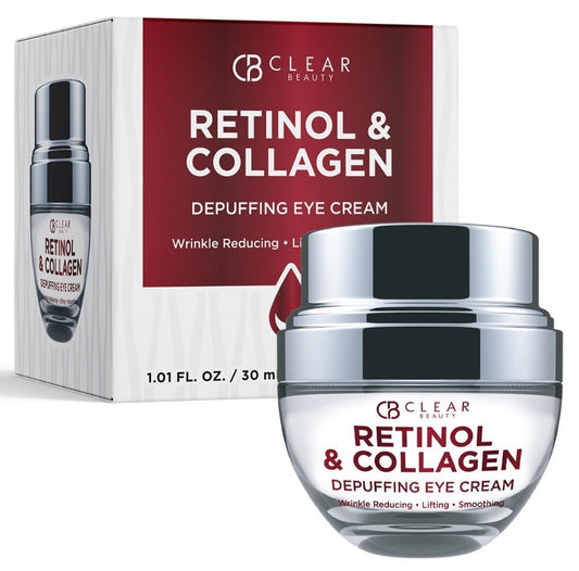 Clear Beauty Retinol Eye Cream bottle showcasing smooth under-eye skin benefits.