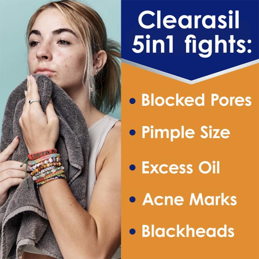 Close-up of Clearasil pad label highlighting 2% salicylic acid for acne care.
