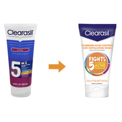 Clearasil Stubborn Acne Control packaging shows dermatologist-tested branding.