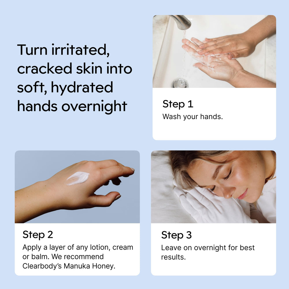 Large-size cotton gloves by Clearbody Organics suitable for men and women.