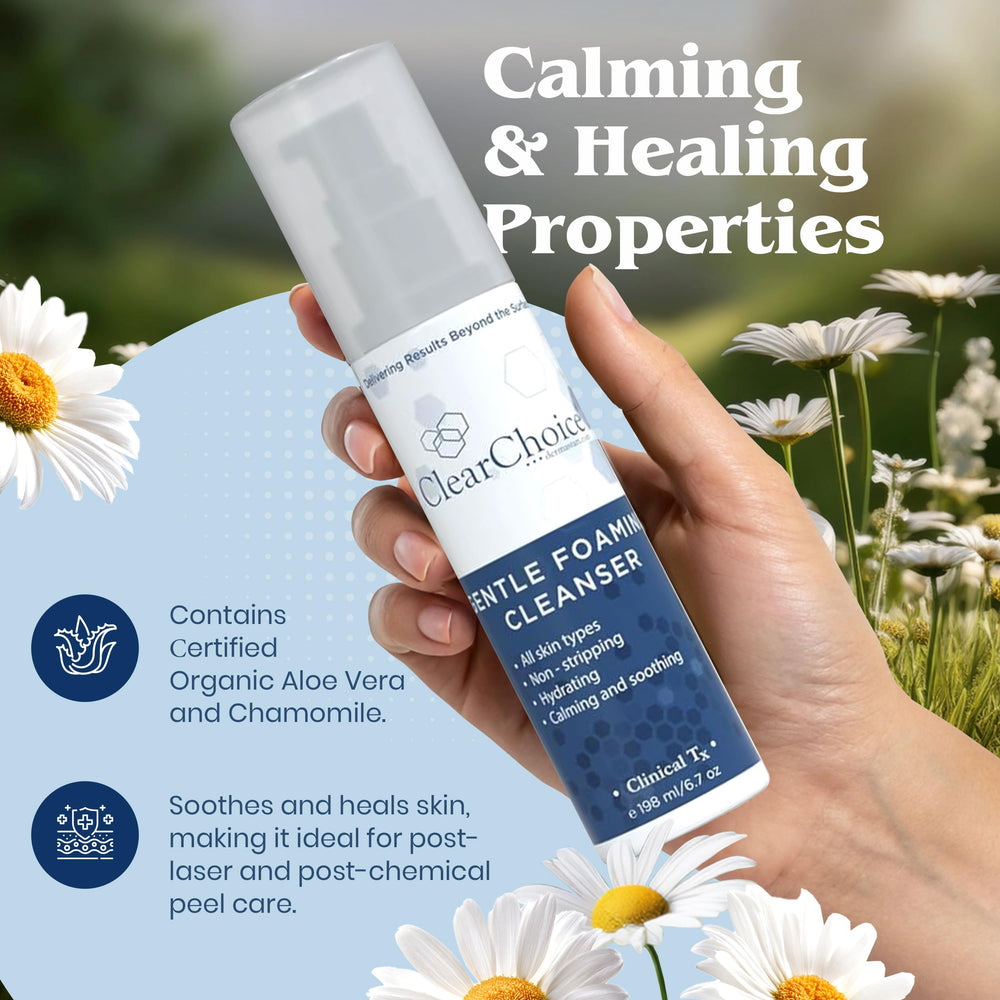 Clear Choice Gentle Cleanser foaming action demonstrates mild daily cleanse without drying.