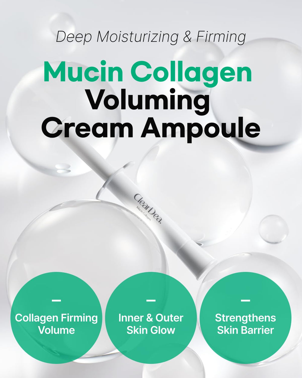 ClearDea dual collagen mucin care highlights seven collagen types for firmness.