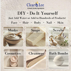 ClearLee kaolin clay powder being poured for an easy-to-mix mask