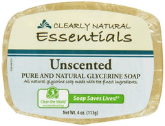 Close-up of Clearly Natural unscented glycerin soap label on packaging