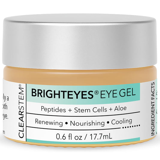 CLEARSTEM BrightEyes eye gel packaging shown as travel-friendly container.