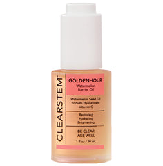 CLEARSTEM GoldenHour Hydrating Facial Oil bottle pour enhances hydration with a lightweight feel.