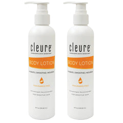 Cleure body lotion in a pump bottle delivering gentle hydration for sensitive skin.
