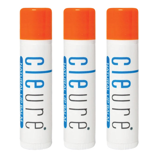 Cleure Organic Lip Balm tube close-up showing smooth, hydrating formula