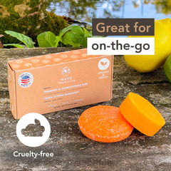 Clever Yoga travel-friendly conditioner bar in compact case for on-the-go care