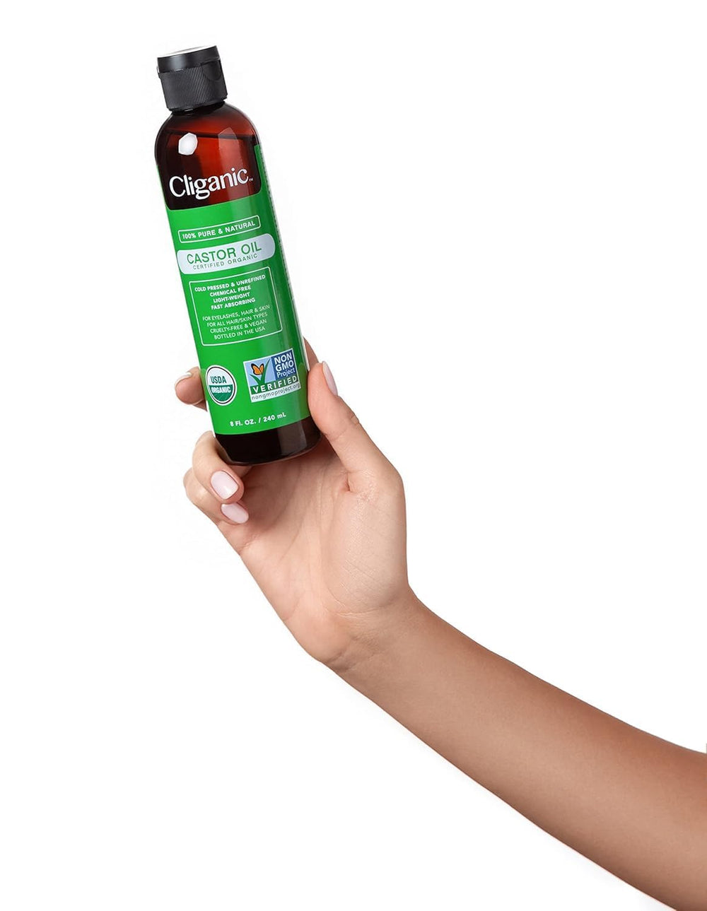 Cliganic organic castor oil sustainably sourced with vegan and cruelty-free certification