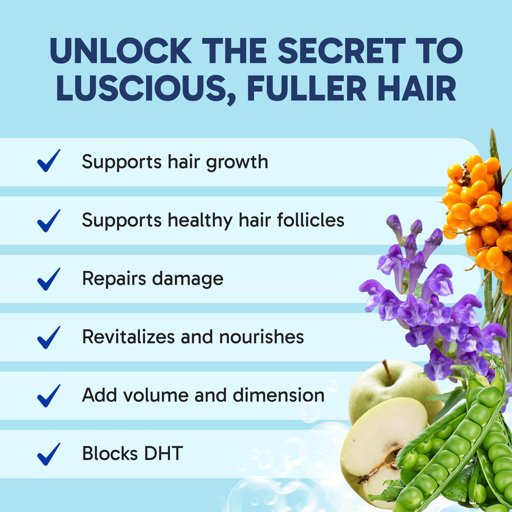 Clinical Effects Hair Therapy biotin-saw-palmetto closeup emphasizing nourishing botanicals.