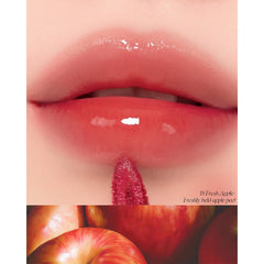 CLIO Crystal Glam Tint 018 Fresh Apple application shows smooth glide for quick lip color