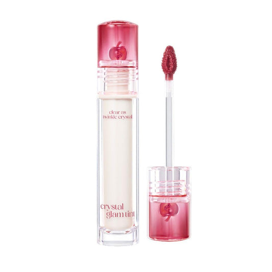 CLIO Crystal Glam Tint 018 Fresh Apple bottle shows glass-like shine and moisturizing formula