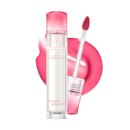 CLIO Crystal Glam Tint 03 Blushed Peach bottle with a sleek, long-lasting shine.