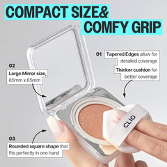 CLIO Kill Cover Founwear Cushion compact opens to reveal mirror and sponge