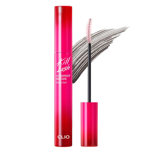 CLIO Kill Lash Superproof Mascara tube showing waterproof formula for all-day hold