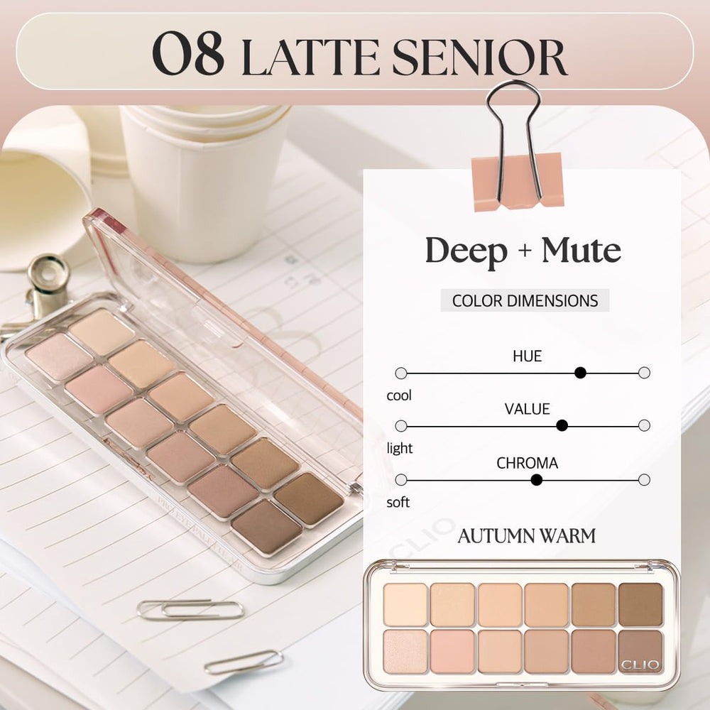 CLIO PRO EYE PALETTE AIR 08 LATTE SENIOR glitter shimmer shades for a radiant accent