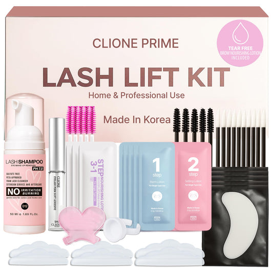 CLIONE PRIME Korean Lash Lift Kit packaging with single-use sachets for freshness.