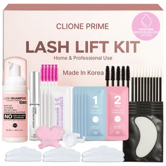 CLIONE PRIME Korean Lash Lift Kit packaging with single-use sachets for freshness.