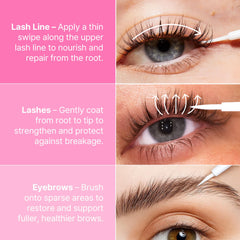 Clione Prime lash serum dropper applying along lash line.