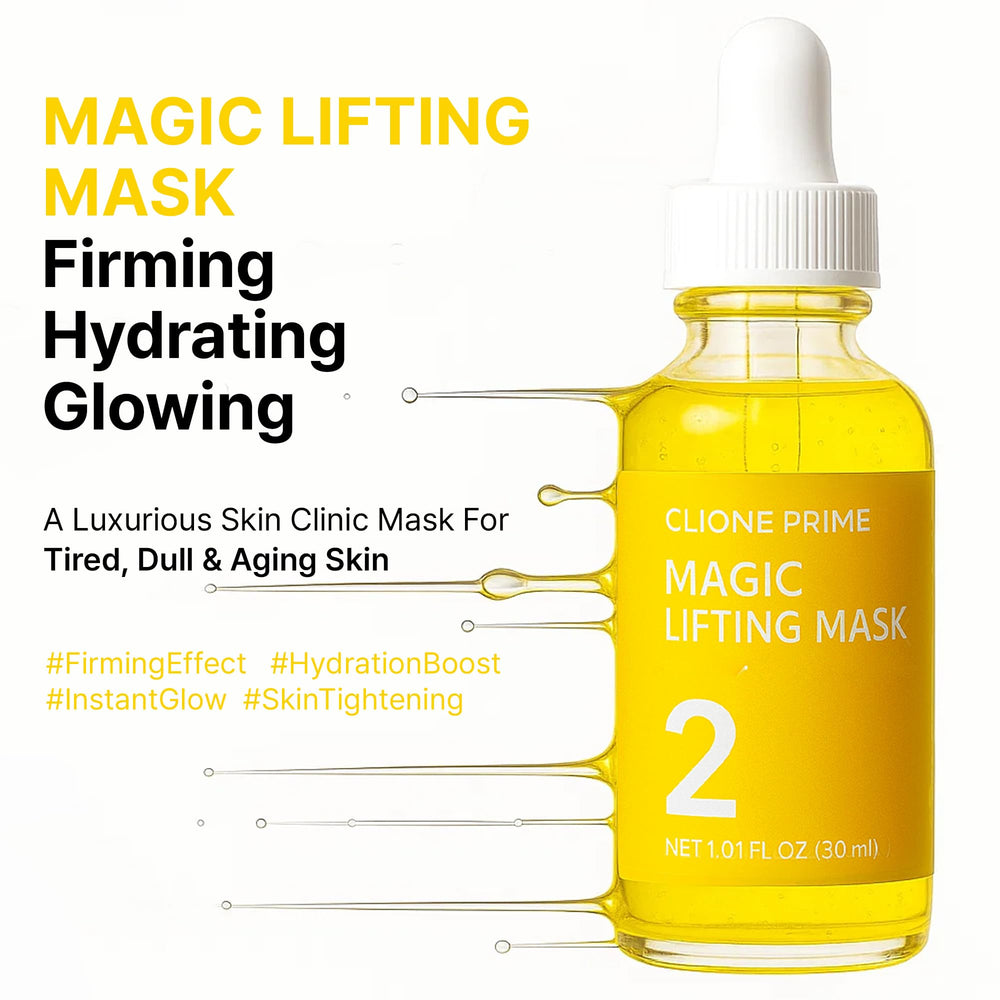 CLIONE PRIME lifting mask application image suggesting firming and glow.