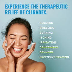 Cliradex eyelid hygiene routine scene promotes daily eye care.