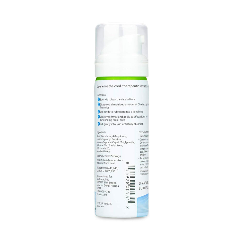 Cliradex tea tree derivative cleanser closeup emphasizes deep cleaning action.
