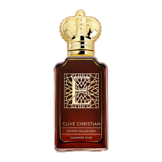 Clive Christian Private Collection E Cashmere Musk bottle close-up, ideal for special occasions.