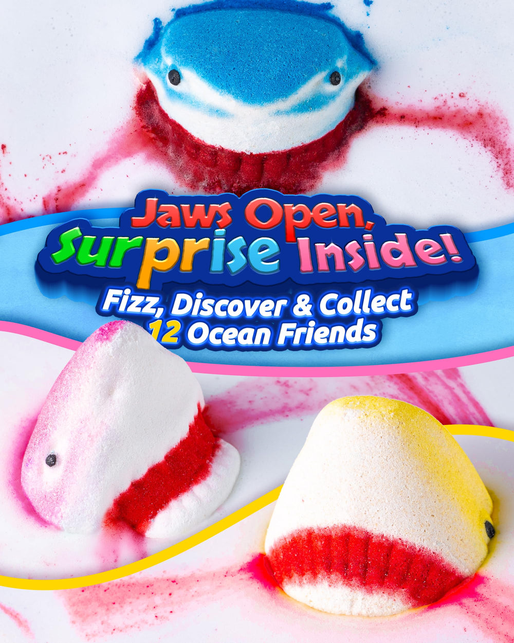 CLOUQUAR shark bath bombs fizz with red bubbles for an exciting bath show